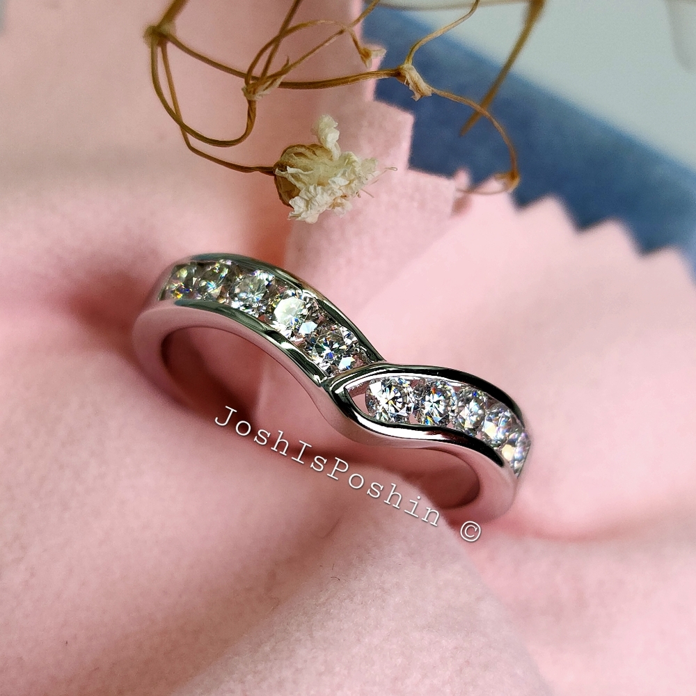 Channel Set Moissanite Anniversary Band in Sterling Silver